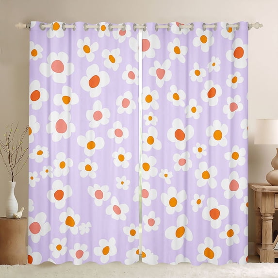 Homewish Purple Flower Kitchen Curtains,Cute Cartoon Themed Black Out Curtains Pack of 2 (42x63 Each)