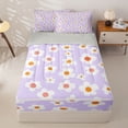 thumbnail image 1 of Homewish Purple Flower Zipper Twin Comforter Sets with Fitted Sheet and 2 Pillowcases,Cute Cartoon Themed Zipper Bedding Set,Light Gray Reversible,4pcs, 1 of 8