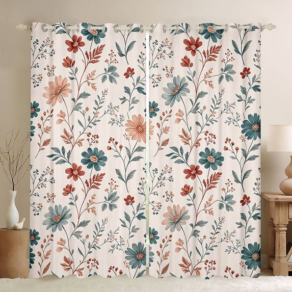 Homewish Retro Boho Floral Blackout Curtains Set of 2 (52x84 Each),Watercolor Flower Curtain,Pink