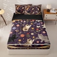 thumbnail image 1 of Homewish Retro Boho Flowers Zipper Full Size Comforter Sets with Fitted Sheet and 2 Pillowcases,Cute Cats Animal Zipper Bedding Set,Purple Cream,Black Reversible,4pcs, 1 of 8