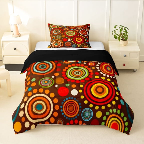 Homewish Retro Boho Mandala Twin Comforter Sets,Bohemian Exotic Style Bedding Set,Red Brown,Black Reversible,2 Pieces,1 Comforter and 1 Pillowcase
