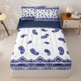 thumbnail image 1 of Homewish Retro Boho Printed Zipper Full Size Comforter Sets with Fitted Sheet and 2 Pillowcases,Paisley Floral Zipper Bedding Set,Navy White,Navy Blue Reversible,4pcs, 1 of 8