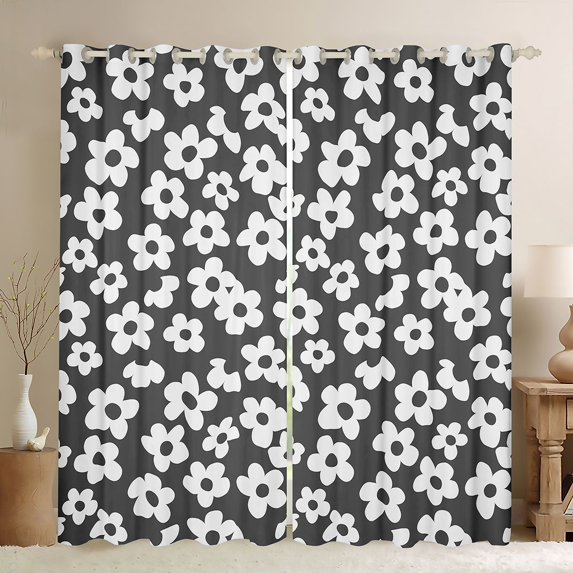 Homewish Romantic Flowers Blackout Curtains Set of 2 (52x84 Each),Watercolor Floral Curtain,Gray White