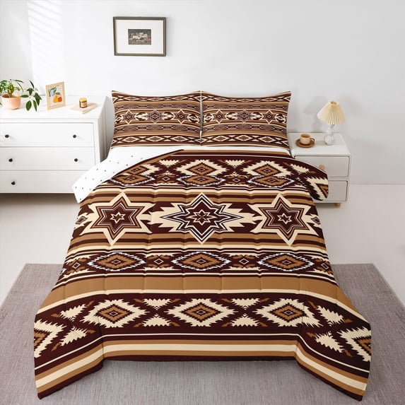 Homewish Vintage Aztec Striped Queen Comforter Set,Geometric Rhombus Comforter Sets Queen,Reversible,3pcs,1 Comforter and 2 Pillowcases