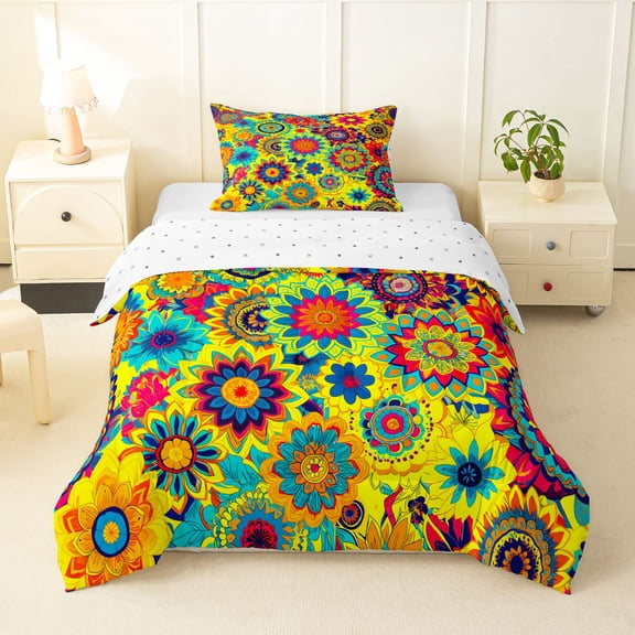 Homewish Vintage Boho Floral Twin Comforter Sets,Watercolor Flower Bedding Set,Multicolor,Reversible,2 Pieces,1 Comforter and 1 Pillowcase