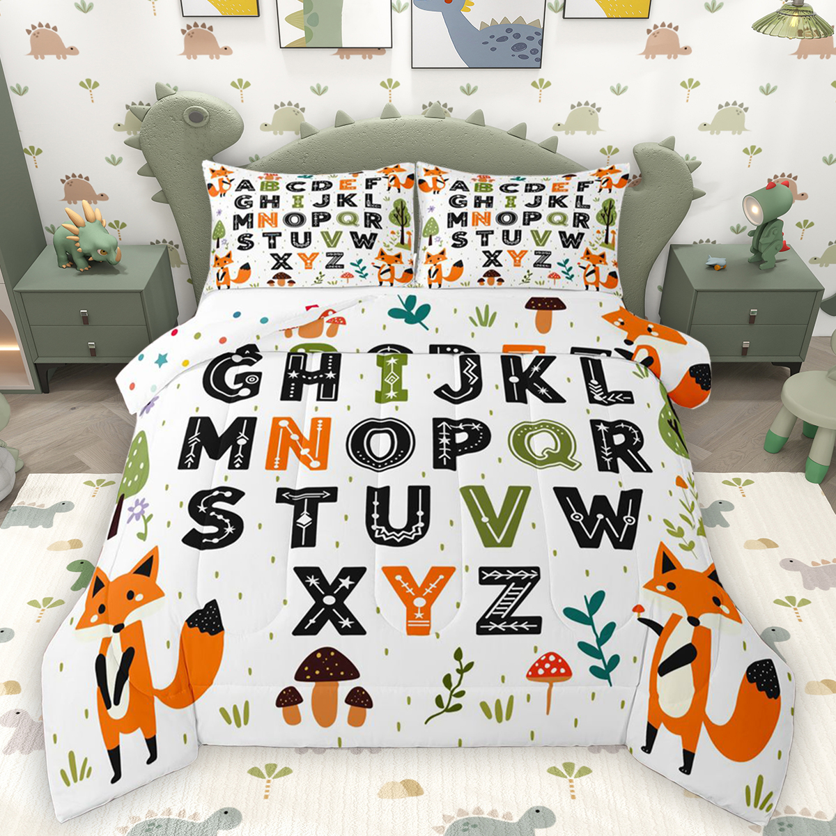 Homewish 26 Letters Alphabet Queen Comforter Set,Cartoon Fox Mushroom ...