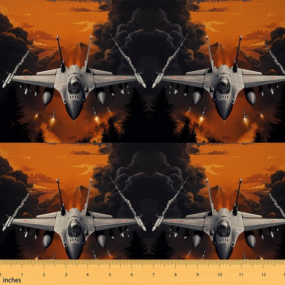 Homewish 3D Aircraft Print 01, Airplane Fighter Jet Room Decor Fabric by the Yard, Vehicle Theme Sewing Fabric, Breathable Home Decor