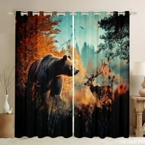 Homewish 3D Bear Deer Elk Black Out Curtains, Hunting Jungle Wildlife Curtains Pack of 2 (42x63 Each), Rustic Farmhouse Bedroom Curtains, Living Room Curtains Decor