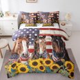 thumbnail image 1 of Homewish 3D Brown Horse Twin Bedding Sets 7-Piece, American Flag Print Bedding Comforter Set, Vibrant Rustic Sunflower Reversible Sheet Sets, Microfiber Bedroom Decor, 1 of 7