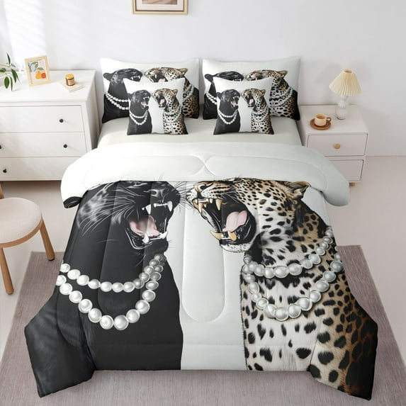 Homewish 3D Cheetah Animal Bedding Comforter Set 7-Piece, Jungle Wildlife Leopard King Bedding Sets, Teens Kids Adult Men Reversible Bed Sheets, Breathable Home Decor