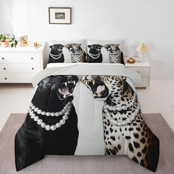 Homewish 3D Cheetah Animal Full Size Comforter Sets, Jungle Wildlife Leopard Bedding Comforter Set, Teens Kids Adult Men Reversible Bedding Sets, Breathable Home Decor, 3-Piece