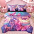 thumbnail image 1 of Homewish 3D Chic Butterfly 7 Pieces Bedding Comforter Set,Princess Castle Full Bedding Set,Pink Blue Fitted Sheet Flat Sheet For Girl,Breathable Home Decor Reversible, 1 of 8