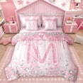 thumbnail image 1 of Homewish 3D Chic Diamond 7pcs Bedding Comforter Set,First Letter M Queen Bedding Sets,Pink Silver Queen Sheet Sets For Girls,Super Cozy Room Decor Reversible, 1 of 8