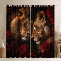 Homewish 3D Couple Lion Black Out Curtains, Valentine's Day Rose Curtains Pack of 2 (42x63 Each), Romantic Couple Anniversary Bedroom Curtains, Curtains and Drapes Bedroom Decor