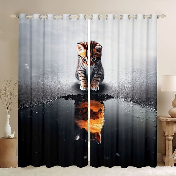 Homewish 3D Cute Kitten Black Out Curtains for Teen, Kawaii Cat Lover Curtains Pack of 2 (42x63 Each), Funny Animal Bedroom Curtains, Black Out Curtains Bedroom Decor
