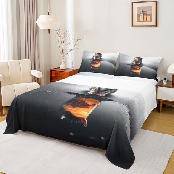 Homewish 3D Cute Kitten Twin Sheet Sets for Teen, Kawaii Cat Lover Twin Fitted Sheet, Funny Animal Flat Sheet, Ultra Soft Bedroom Decor, 3 Pieces