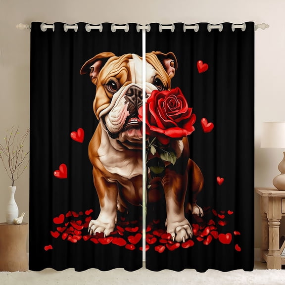 Homewish 3D Dalmatian Curtains 2-Pack (42x63), Red Rose Love Heart Window Curtains