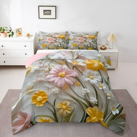 Homewish 3D Flowers 2pcs Bedding Comforter Set for Teens Girls Boys,Dreamy Princess Twin Comforter Sets,Spring Graden Breathable Bedding Set,Super Cozy Room Decor,Reversible