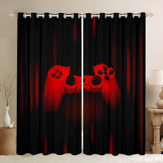 Homewish 3D Game Console Blackout Curtains Set of 2 (52x84 Each) for Boys, Neon Red Gamepad Window Curtains, Modern Video Game Player Curtains and Drapes, Window Curtains Decor