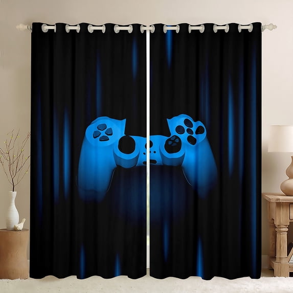 Homewish 3D Game Console Curtains Pack of 2 (42x84 Each) for Boys, Neon Blue Gamepad Curtains Blackout, Modern Video Game Player Bedroom Curtains, Curtains and Drapes Home Decor