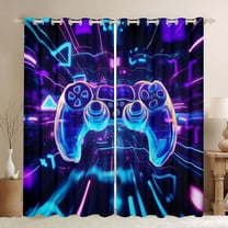 Homewish 3D Gamepad Player Black Out Curtains for Boy, Futuristic Glitter Stripes Curtains Pack of 2 (42x63 Each), Video Game Lover Bedroom Curtains, Window Curtains Bedroom Decor