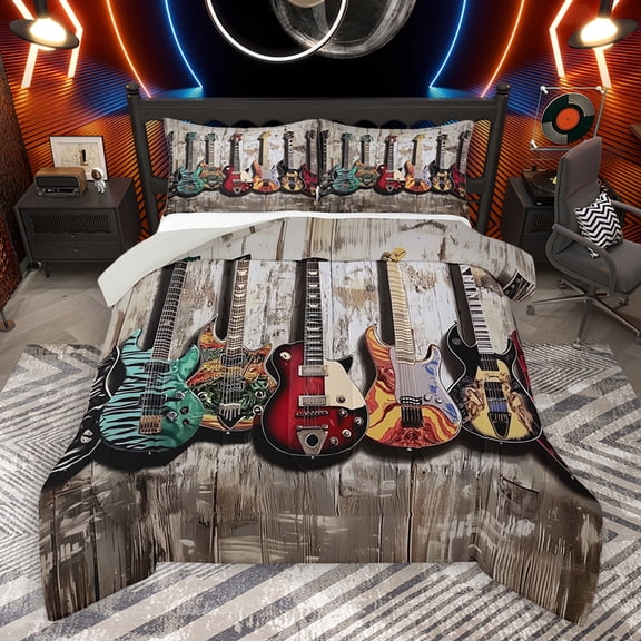 Homewish 3D Guitar Bedding Comforter Set for Men, Musical Instruments Twin Comforter Sets, Rock and Roll Music Reversible Bedding Set, Breathable Home Decor, 2 Pieces