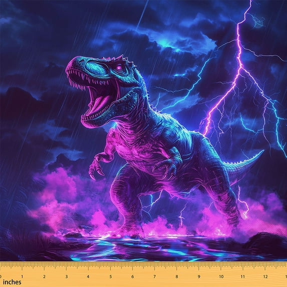 Homewish 3D Horror Dinosaur Fabric by the Yard 2 Yards for Kid, Neon Blue Lightning Sewing Fabric, Western Animal Fabric for Sewing, Luxury Bedroom Decor