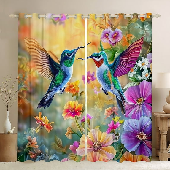 Homewish 3D Hummingbird Women Curtains Pack of 2 (42x84 Each), Vintage Flower Floral Curtains Blackout, Kawaii Jungle Bird Bedroom Curtains, Window Curtains Home Decor