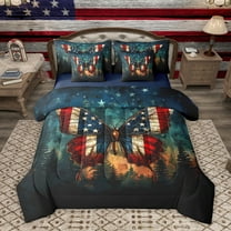 Homewish 3D Jungle Butterfly Twin Bedding Sets 7-Piece, Hunting Woodland Wildlife Bedding Comforter Set, American Flag Animal Reversible Sheet Sets, Super Cozy Room Decor