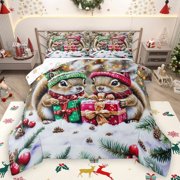 Homewish 3D Jungle Squirrel Bedding Comforter Set, Christmas Winter Gifts Twin Comforter Sets, Kawaii Rustic Animal Reversible Bedding Set, Super Cozy Room Decor, 2 Pieces