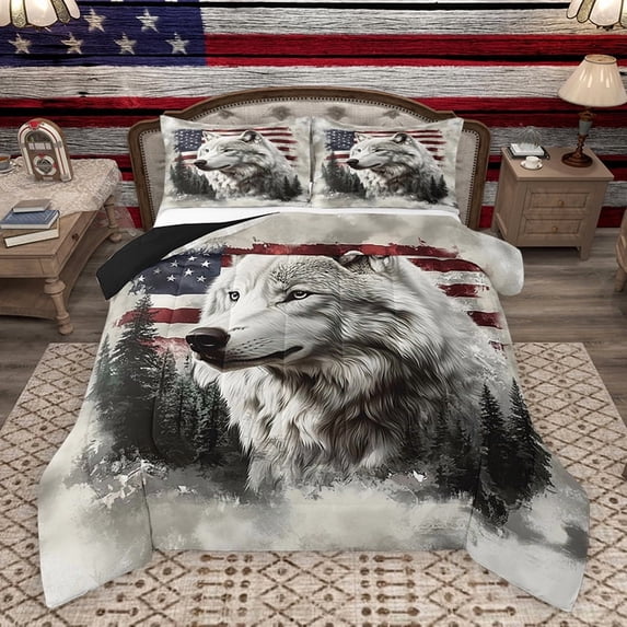 Homewish 3D Jungle Wolf Bedding Comforter Set, Hunting Woodland Wildlife Twin Comforter Sets, Pine Tree Plant Reversible Bedding Set, Luxury Bedroom Decor, 2-Piece
