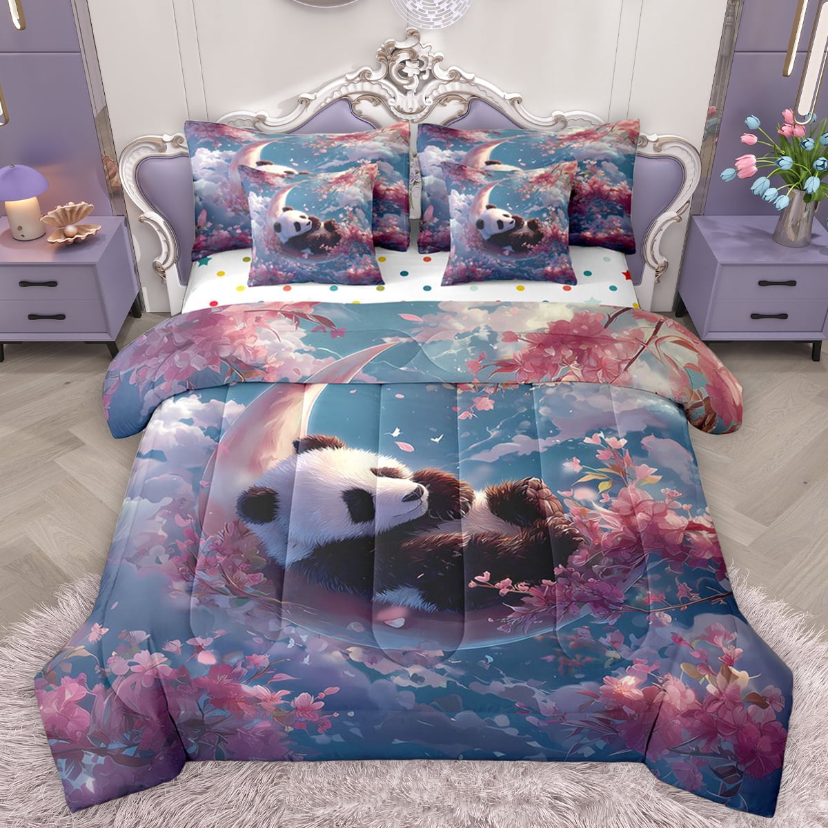 Homewish 3D Kawaii Panda Twin Bedding Sets 7-Piece for Teens, Pink ...