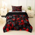 thumbnail image 1 of Homewish 3D Plaid Print Twin Comforter Sets,Black Red Bedding Set,Black Reversible,2 Pieces,1 Comforter and 1 Pillowcase, 1 of 7
