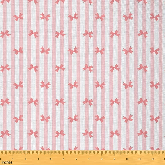 Homewish 3D Princess Ribbon Fabric by the Yard 1 Yard for Girls, Kawaii Cartoon Bow Room Decor Fabric by the Yard, Chic Pink Stripe Sewing Fabric, Luxury Bedroom Decor