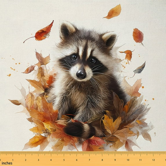 Homewish 3D Raccoon Animal Fabric by the Yard 2 Yards, Autumn Maple Leaf Sewing Fabric, Teens Kids Child Fabric for Sewing, Microfiber Bedroom Decor