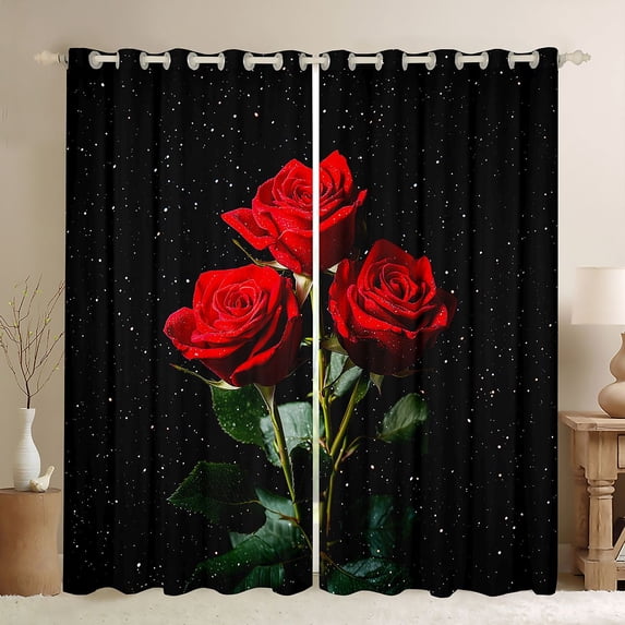 Homewish 3D Red Rose Curtains Pack of 2 (42x84 Each) for Adult, Romantic Flower Floral Curtains Blackout
