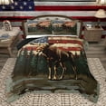 thumbnail image 1 of Homewish 3D Rustic Moose Queen Comforter Set, Vintage American Flag Bedding Sets, Western Old Fashion Reversible Bedding Comforter Set, Super Cozy Room Decor, 3 Pieces, 1 of 8