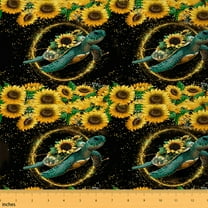 Homewish 3D Sea Turtle Fabric by the Yard 1 Yard for Child, Rustic Vibrant Sunflower Room Decor Fabric by the Yard, Kawaii Sealife Animal Sewing Fabric, Breathable Home Decor