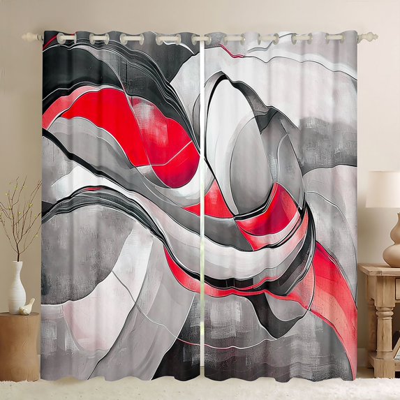 Homewish 3D Spiral Print Kitchen Curtains,Modern Aesthetic Black Out Curtains Pack of 2 (42x63 Each),Red