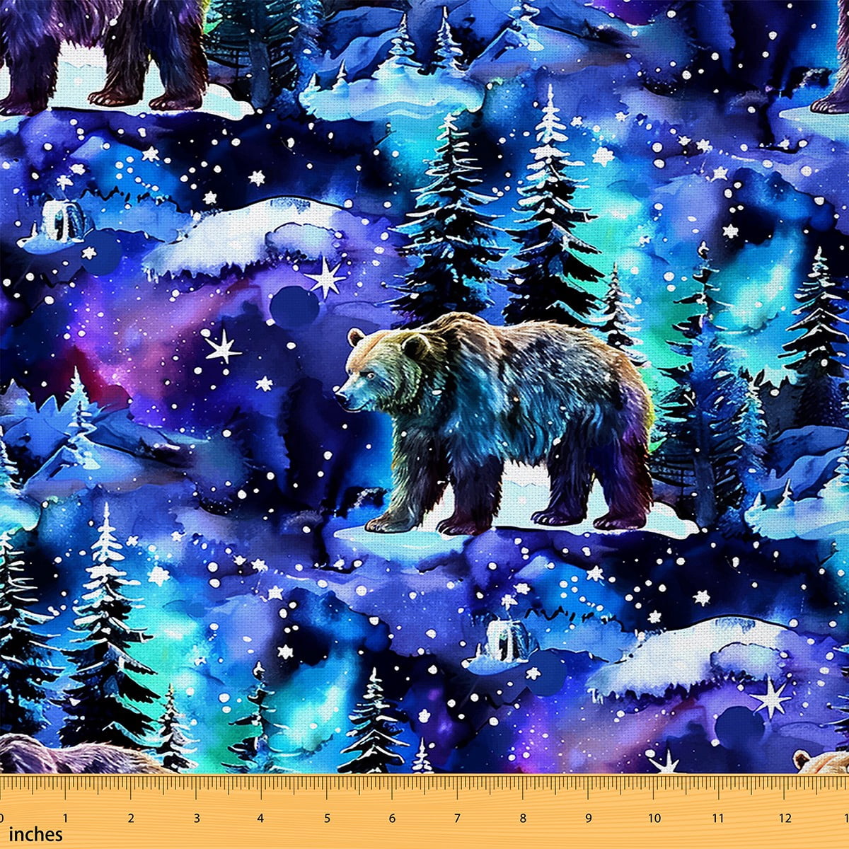 Homewish 3D Wildlife Bear Fabric by the Yard 1 Yard, Dreamy Christmas Eve Room Decor Fabric by the Yard, Mystic Watercolor Jungle Sewing Fabric, Luxury Bedroom Decor