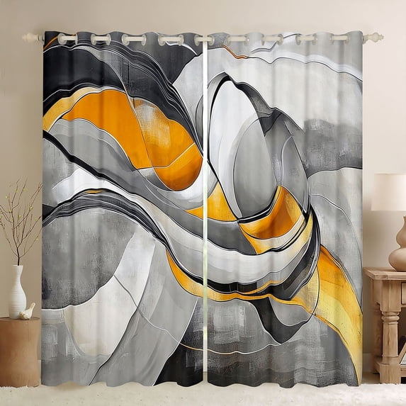 Homewish 3D Yellow Lines Kitchen Curtains,Modern Artwork Black Out Curtains Pack of 2 (42x63 Each)