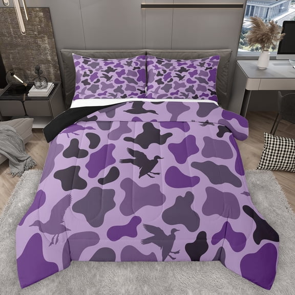 Homewish Abstarct Camo Camouflage Bedding Comforter Set,Country Mallard Twin Comforter Sets,Purple Black Bedding Set For Kids,Breathable Home Decor Reversible,2pcs