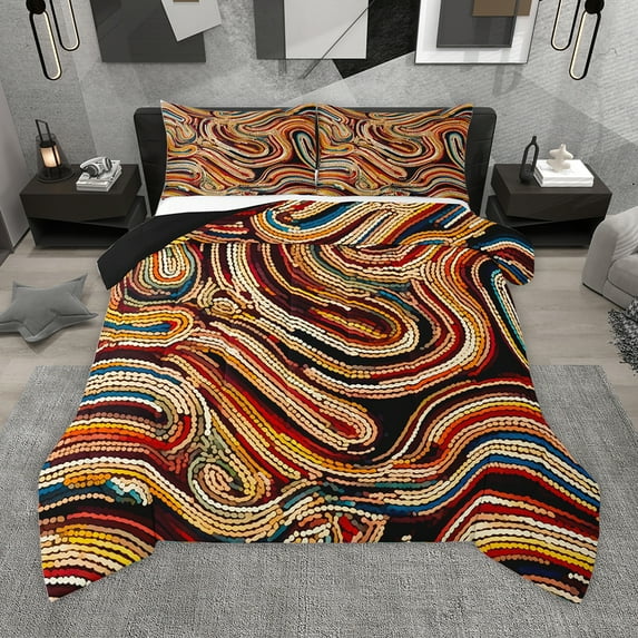 Homewish Abstarct Waves Stripes Bedding Comforter Set,Modern Aesthetic Artistic Twin Comforter Sets,Brown Orange Bedding Set For Teens,Super Cozy Room Decor Reversible,2-Piece