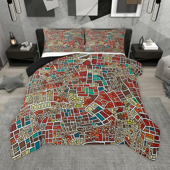 Homewish Abstract Boho Geometric Full Size Comforter Sets,Vintage Bohemain Bedding Comforter Set,Colorful Patchwork Plaid Bedding Sets For Kids,Ultra Soft Home Decor Reversible,3-Piece