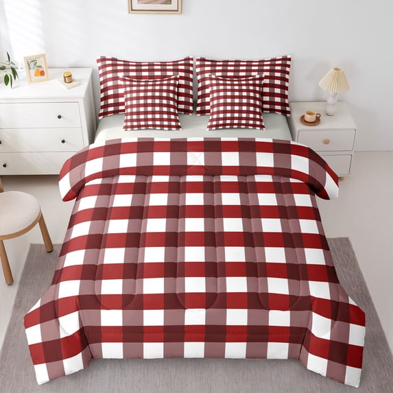 Homewish Abstract Buffalo 7-Piece Twin Bedding Set - Geometric Plaid Vintage