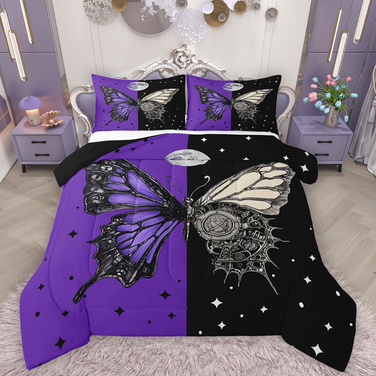 Black And Purple Bed Setnull