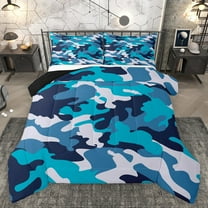 Homewish Abstract Camouflage Bedding Comforter Set 2pcs for Kids Children Teens,Blue Black Twin Comforter Sets Microfiber,Geometric Camo Breathable Bedding Set,Luxury Bedroom Decor,Reversible