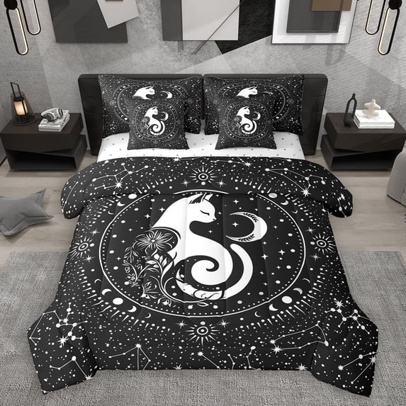 Homewish Abstract Cat 7-Piece Twin Bedding Sets,Boho Bohemain Style Bedding Comforter Set,Galaxy Starry Sky Sheet Sets For Girls Boys,Ultra Soft Home Decor