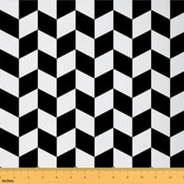 Homewish Abstract Classic Grid Fabric by the Yard 1 Yard,Minimalist Geometric Checkered Home Decor Fabric by the Yard,White Black Sewing Fabric For Girls Boys,Super Cozy Room Decor