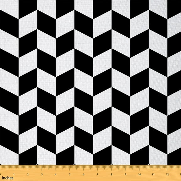 Homewish Abstract Classic Grid Fabric by the Yard 1 Yard,Minimalist Geometric Checkered Home Decor Fabric by the Yard,White Black Sewing Fabric For Girls Boys,Super Cozy Room Decor